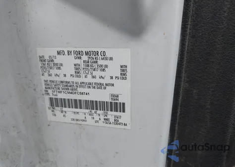 2013 Ford F-150 Xl from USA, damaged, VIN 1FTMF1CM4DFC58741